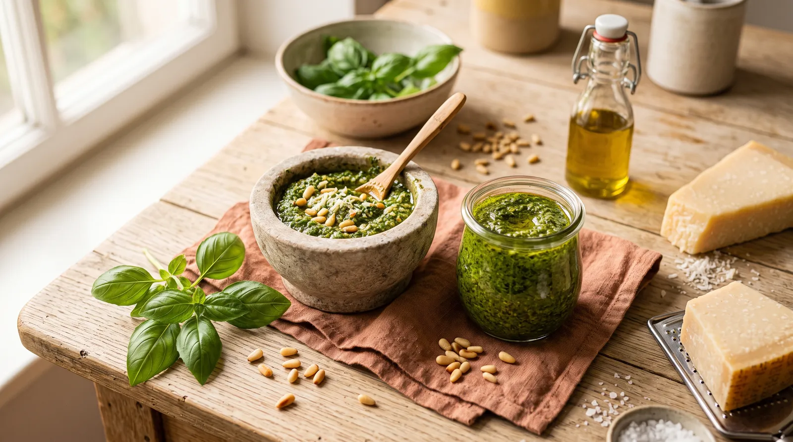 Selbstgemachtes Basilikum-Pesto im Glas