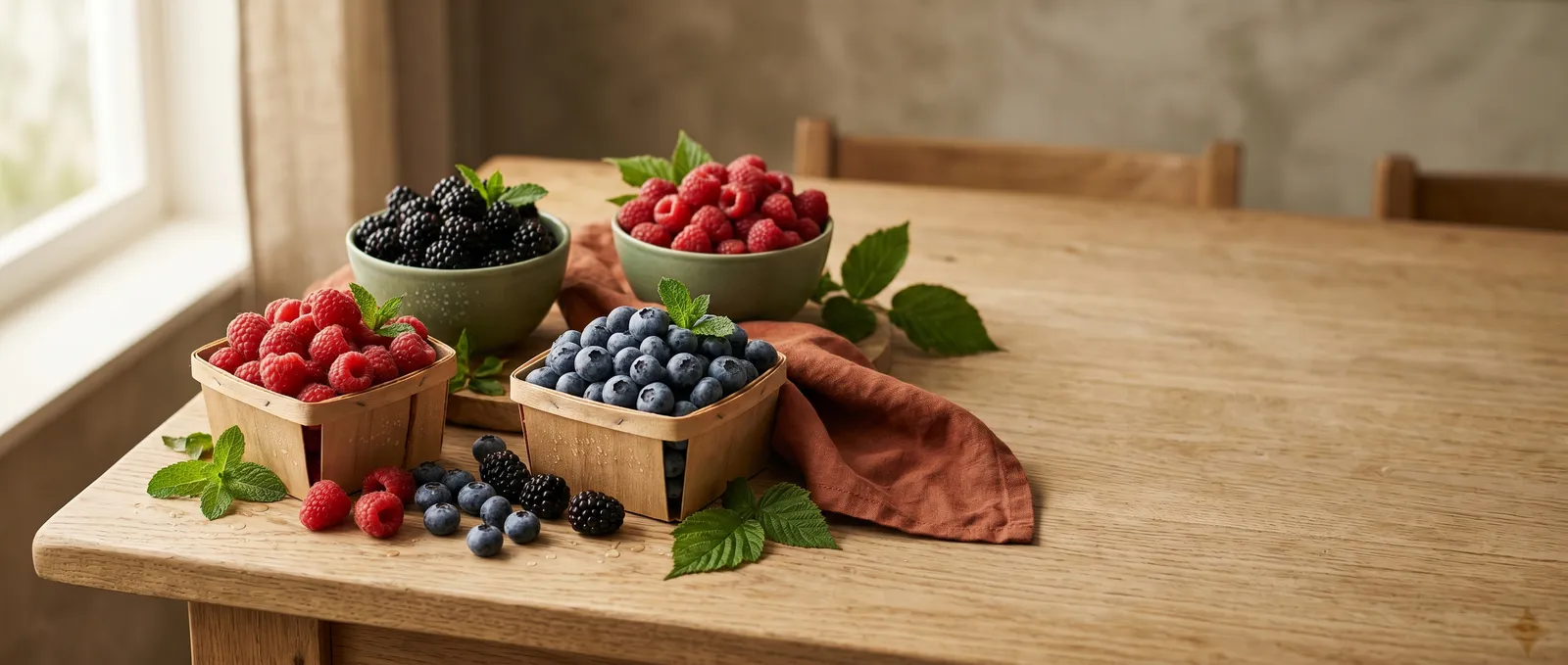 Himbeere, Heidelbeere, Brombeere im Vergleich