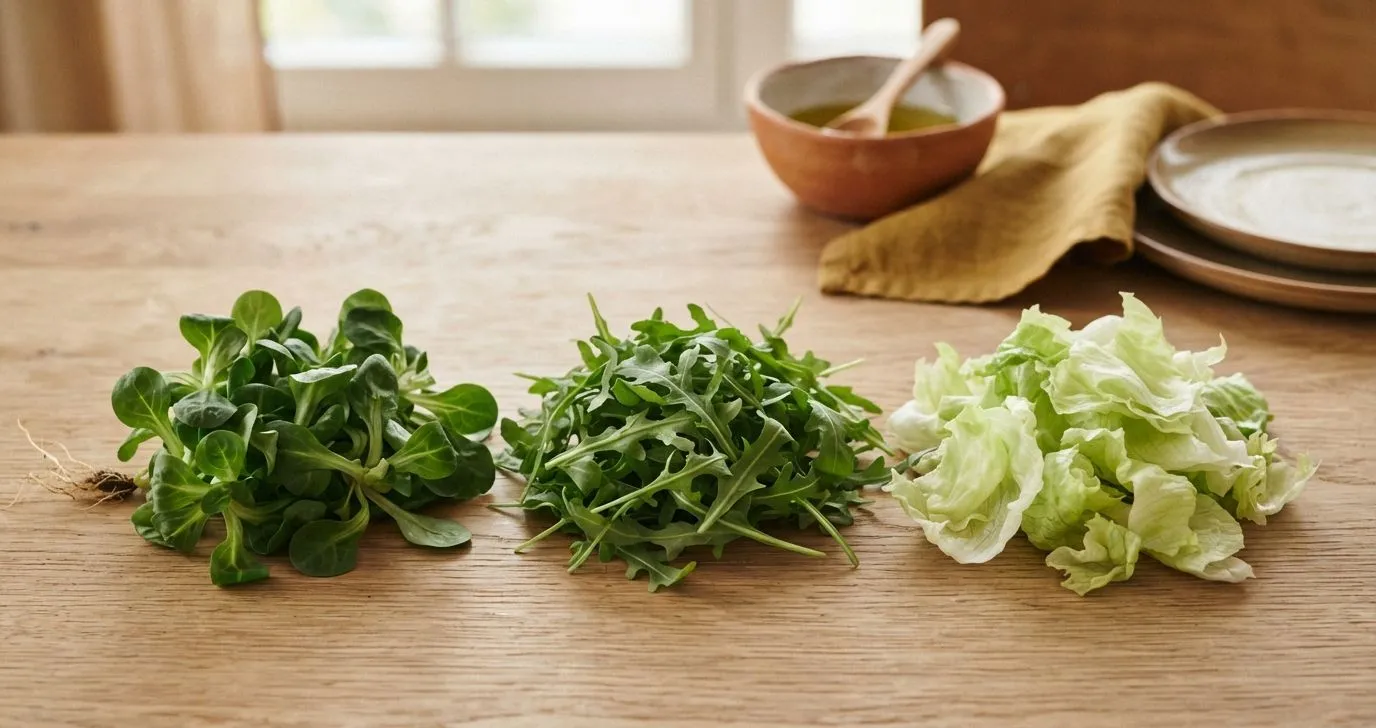 Feldsalat, Rucola und Kopfsalat im direkten Vergleich