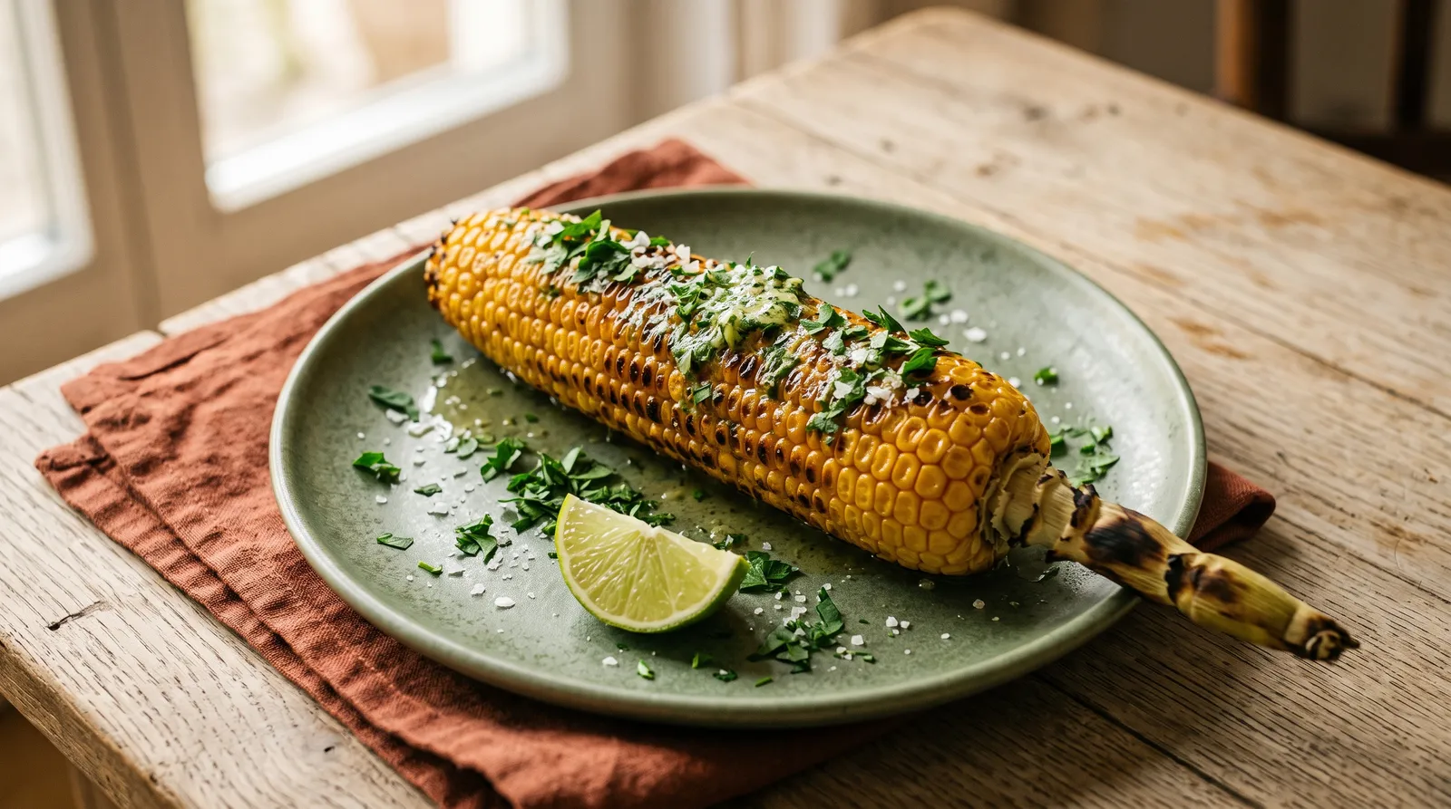 Gegrillter Maiskolben mit Kräuterbutter