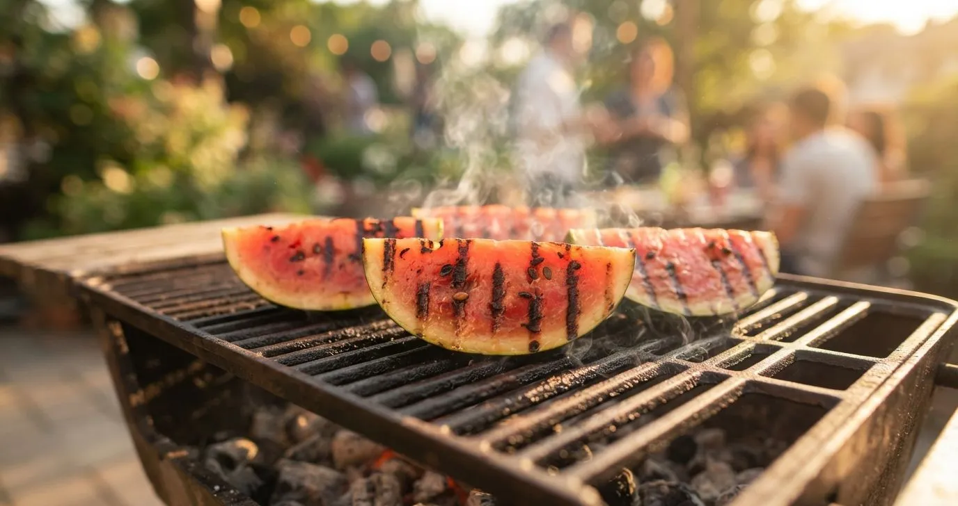 Wassermelonenscheiben auf dem Grillrost