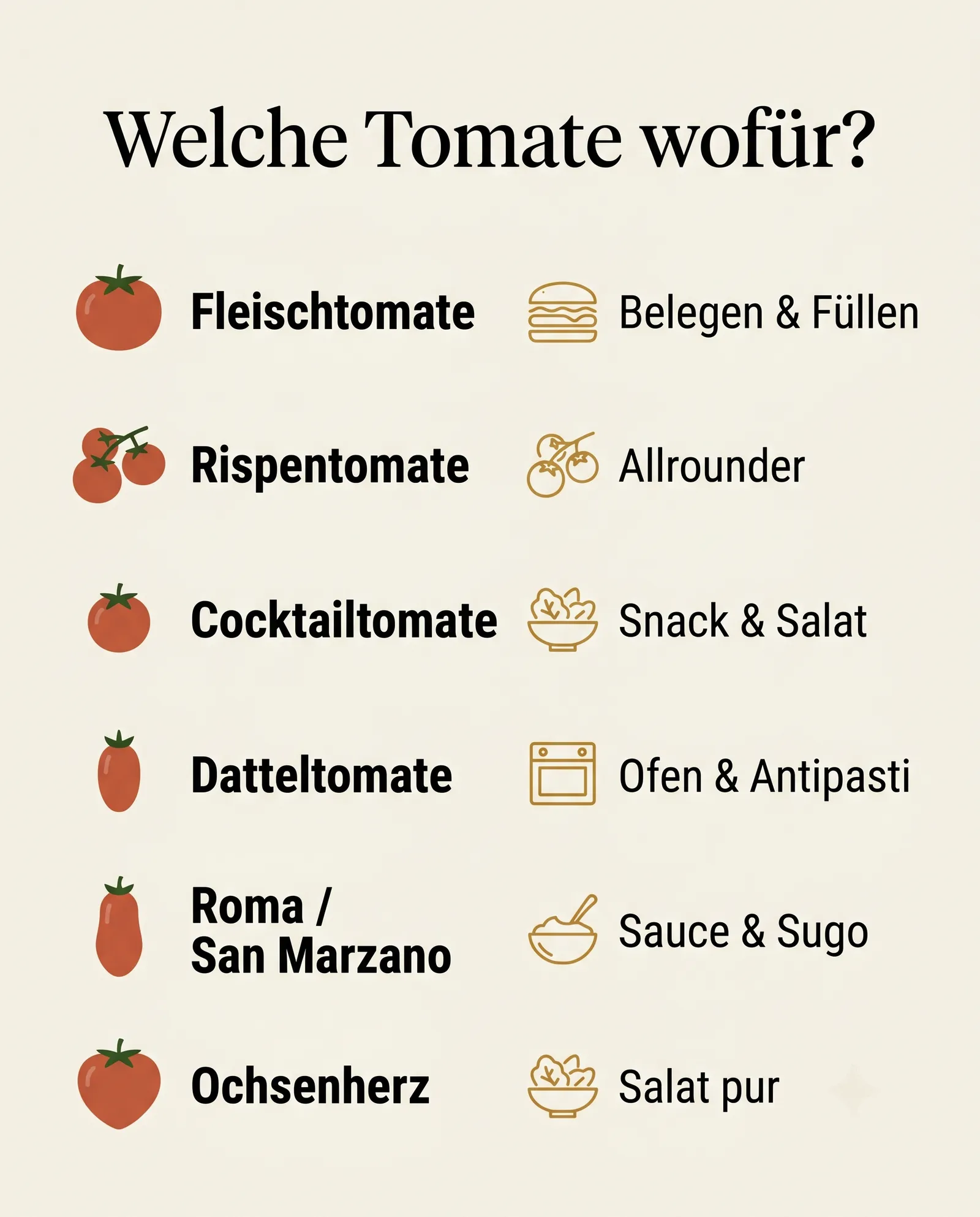 Infografik: welche Tomatensorte sich für welches Gericht eignet