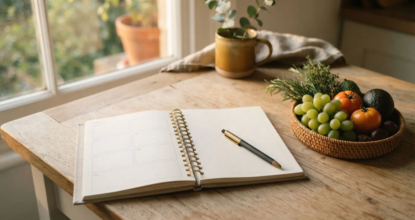 Offener Wochenplaner mit Stift auf dem Schreibtisch