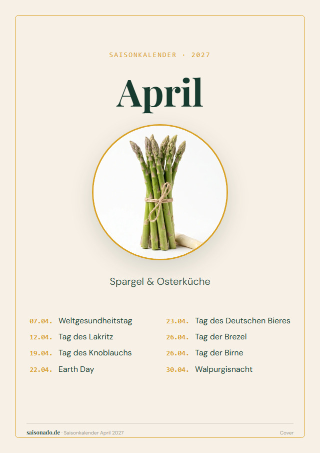 Saisonkalender April 2027 — Cover