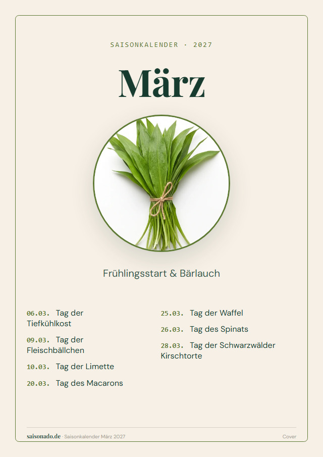 Saisonkalender März 2027 — Cover