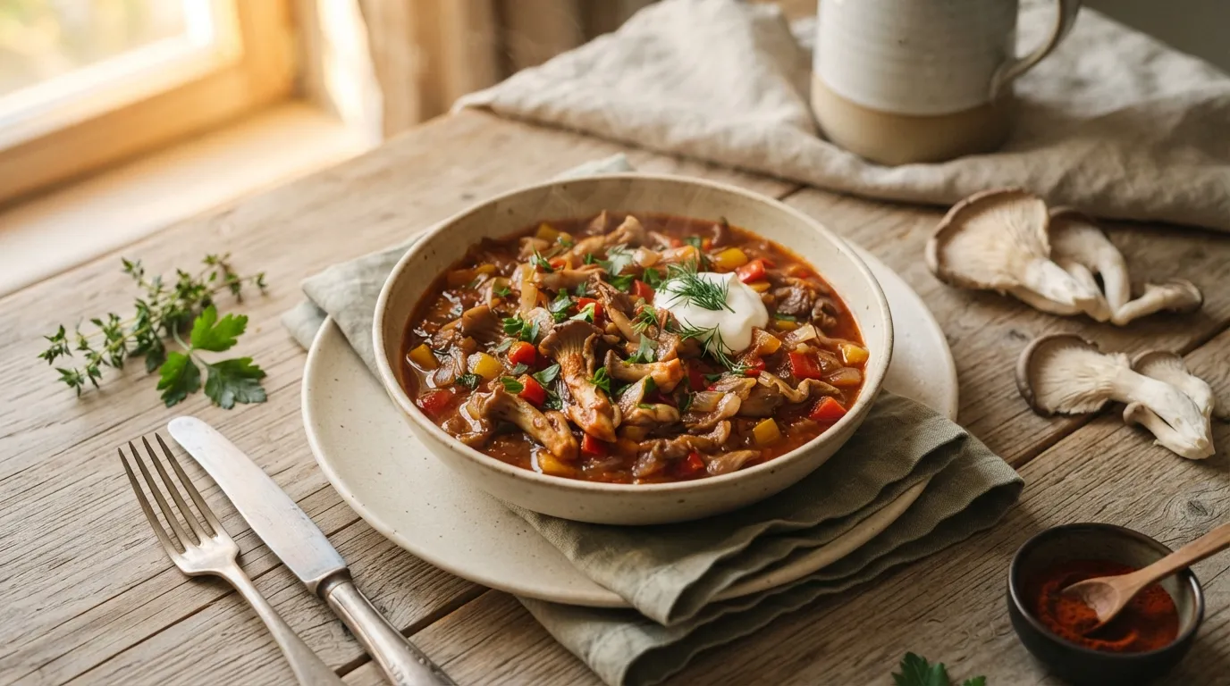 Veganes Austernpilz-Gulasch mit Paprika