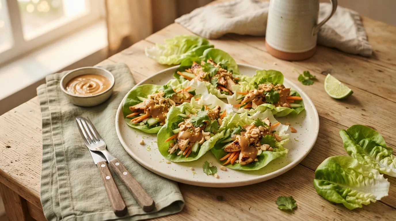 Batavia-Salatwraps mit Hähnchen und Erdnusssauce