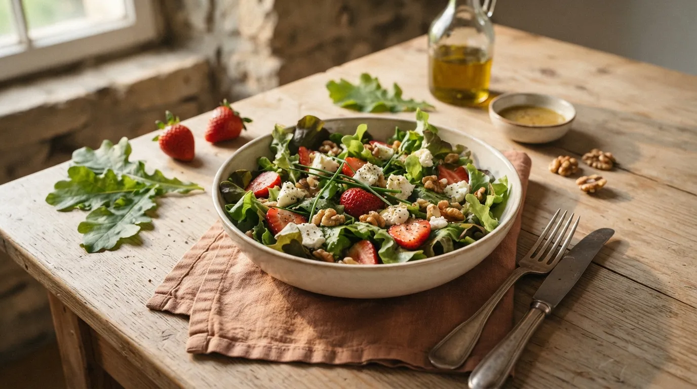 Eichenlaubsalat mit Erdbeeren und Ziegenkäse