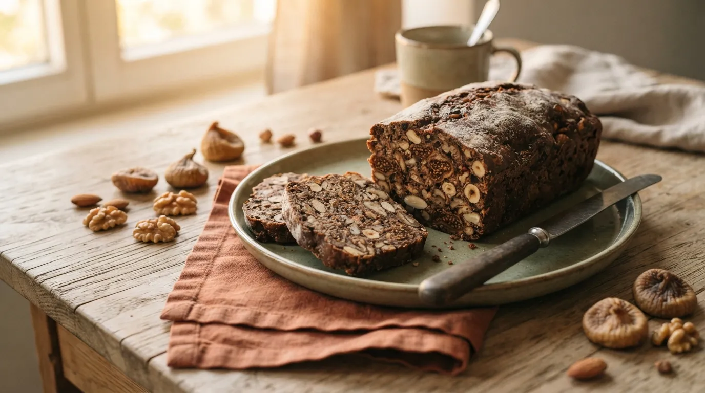 Früchtebrot mit getrockneten Feigen und Nüssen