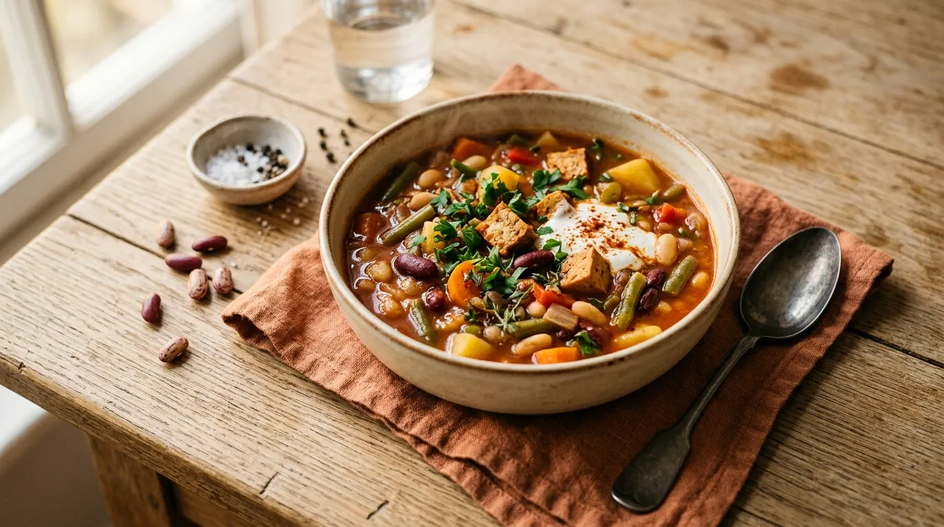 Feuriger Bohneneintopf mit geräuchertem Tofu