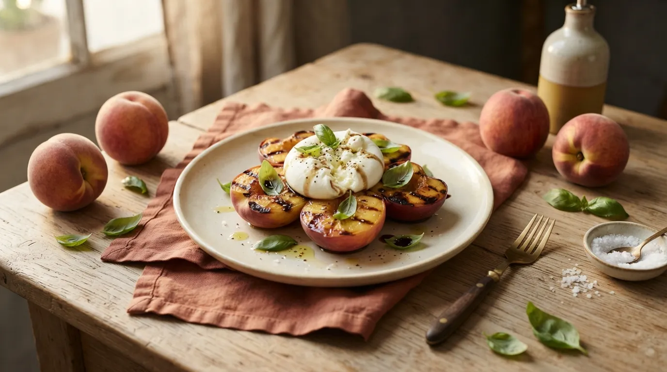 Gegrillte Nektarinen mit Burrata und Basilikum