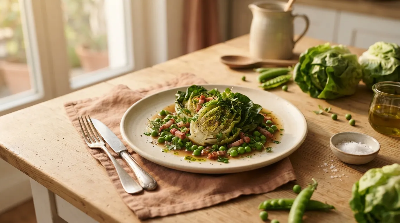 Geschmorter Kopfsalat mit Erbsen