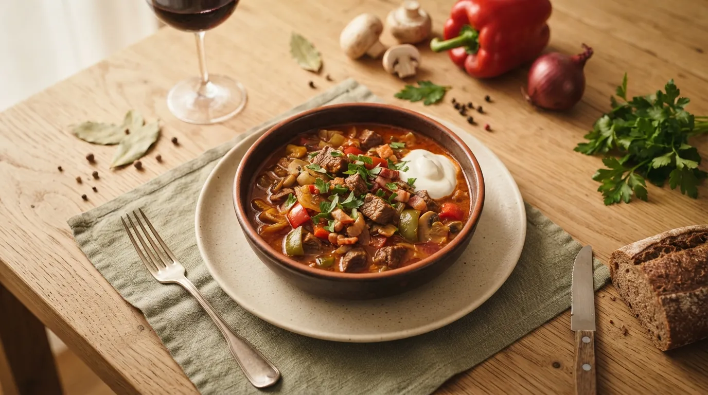 Gulasch nach Jägerart (Schaschlyk-Topf)