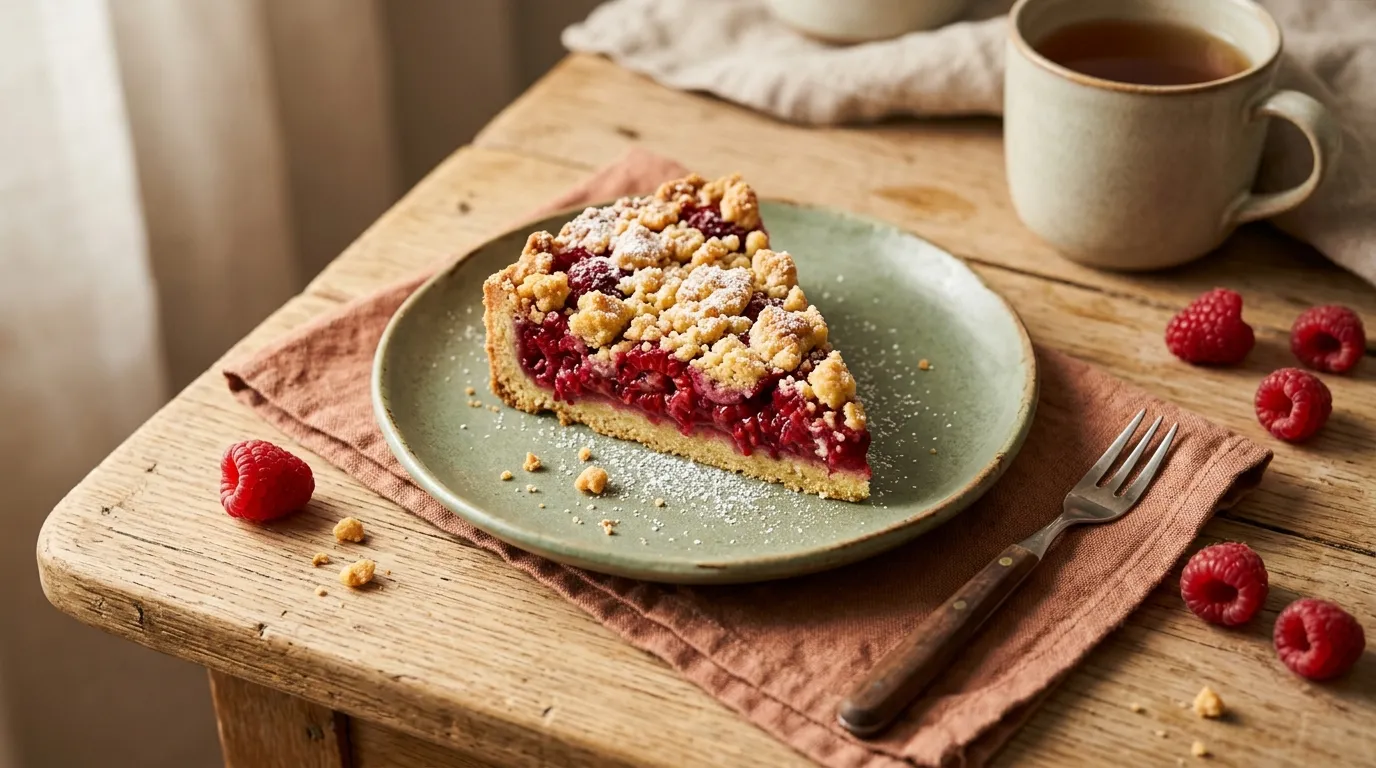 Himbeerkuchen mit Mürbeteig und Streuseln