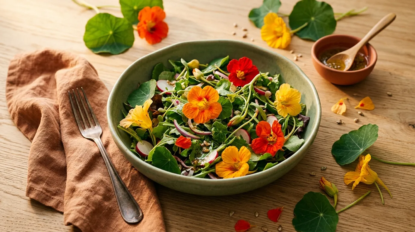 Kapuzinerkresse-Salat mit Blüten