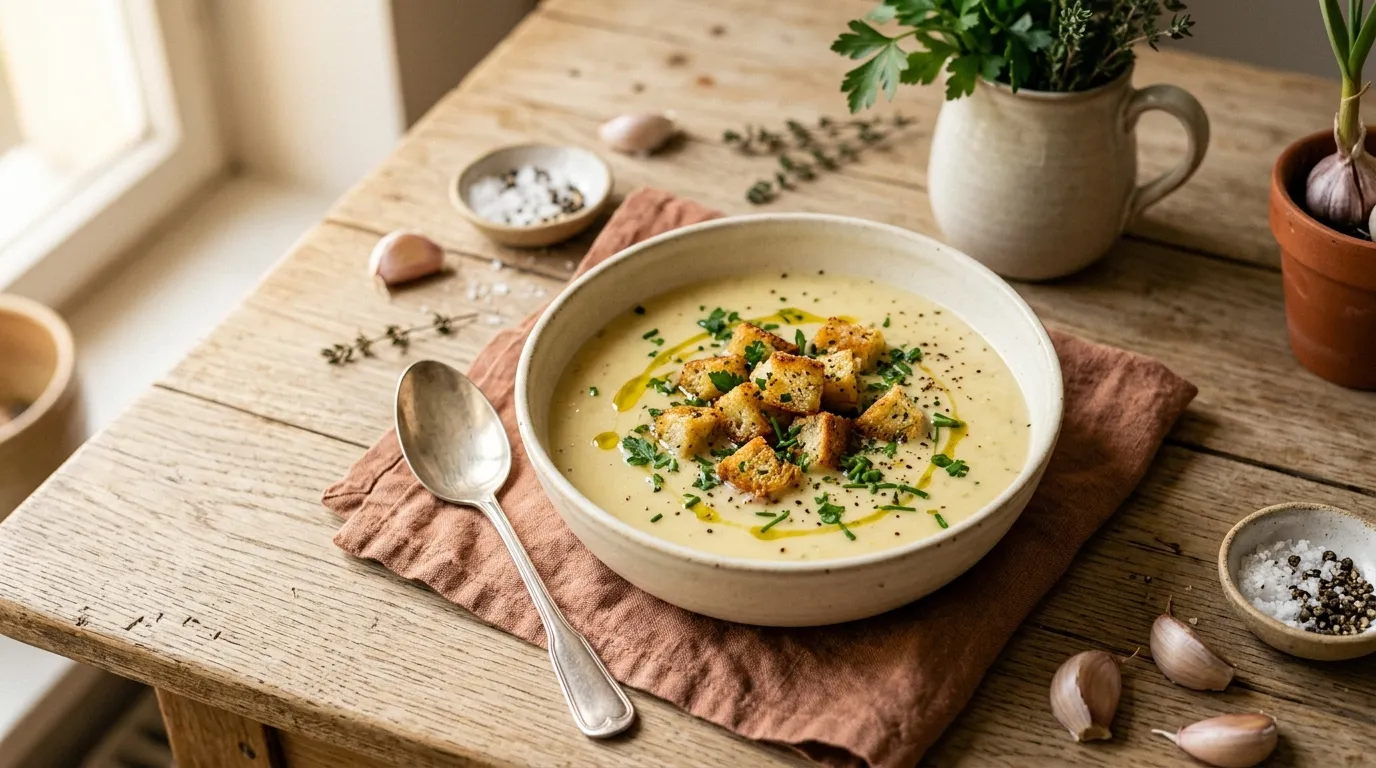 Knoblauch-Suppe mit Croutons