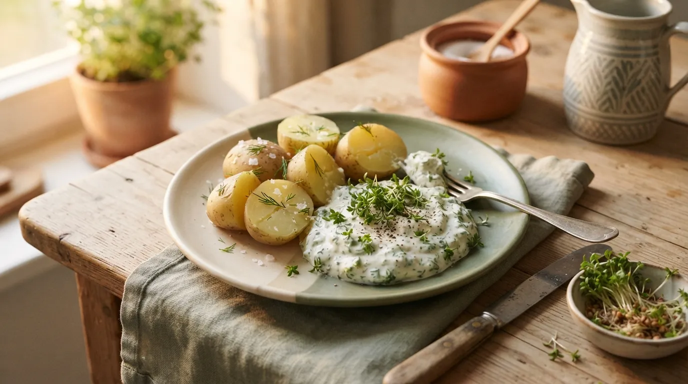 Kräuterquark mit Kresse und Pellkartoffeln