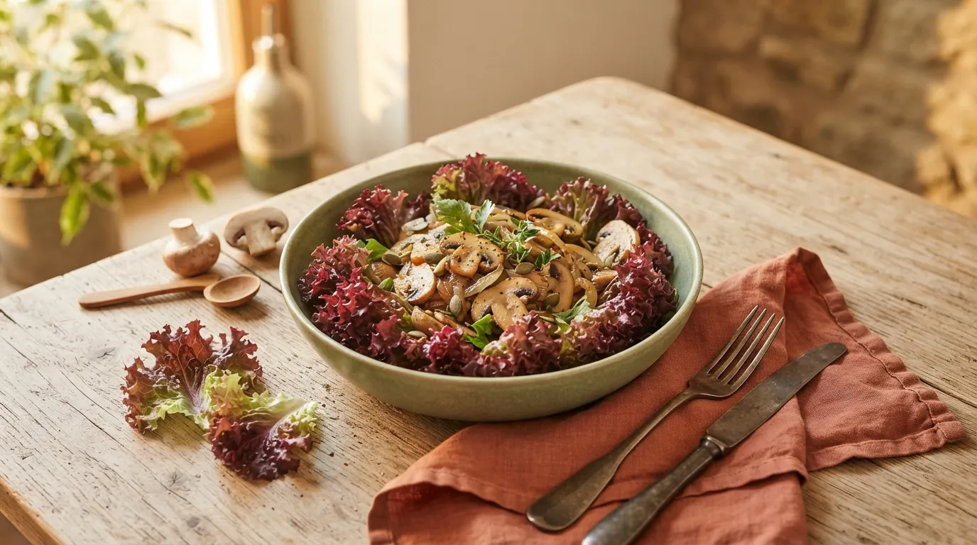 Lollo Rosso mit gebratenen Champignons