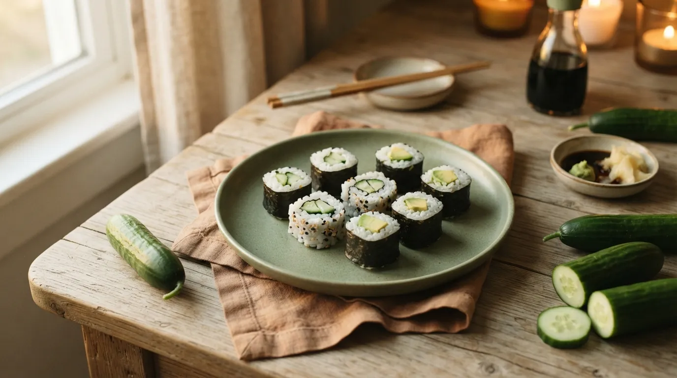 Maki-Sushi mit Gurke und Avocado (vegan)