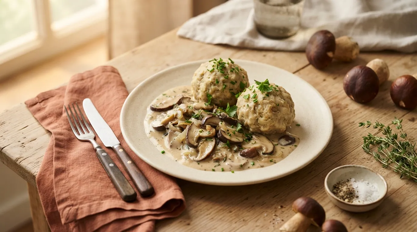 Maronenröhrlinge in Rahmsauce mit Semmelknödeln