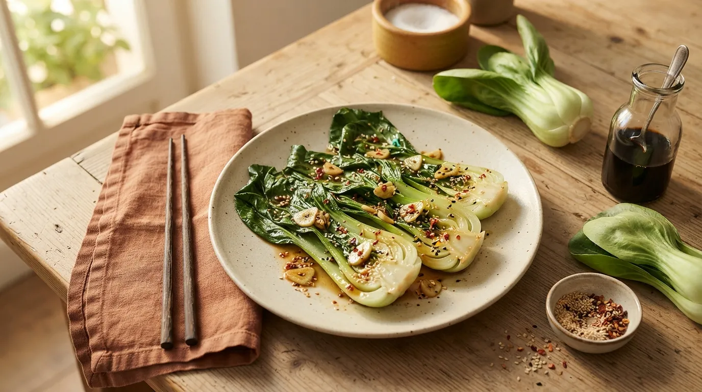 Gedämpfter Pak Choi mit Knoblauch und Sesam