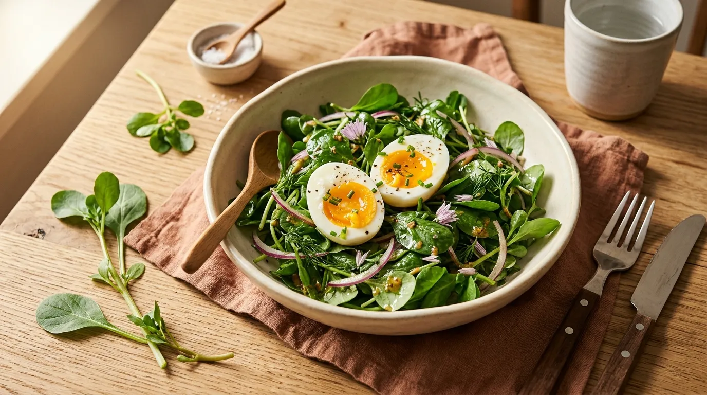 Postelein-Salat mit Ei