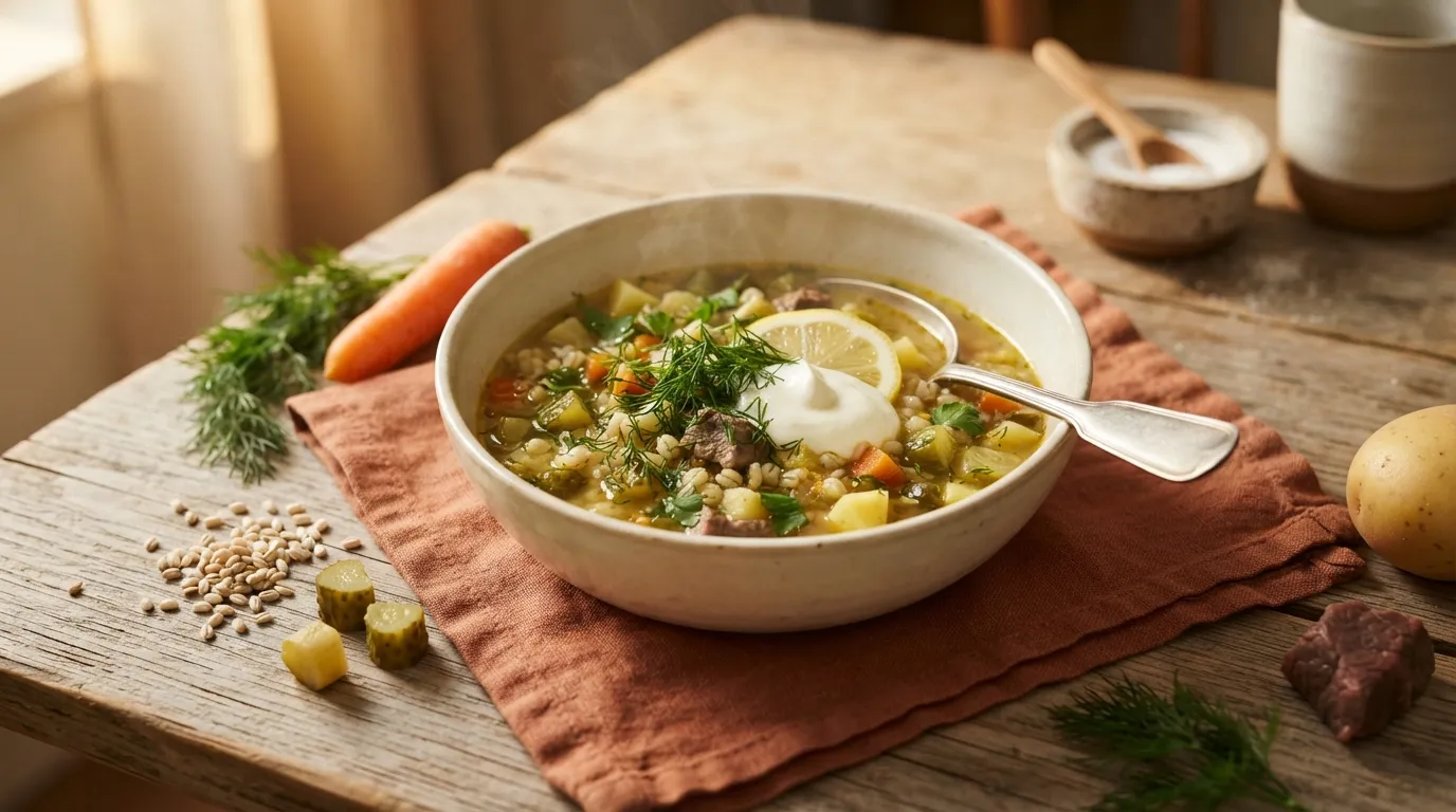 Rassolnik — Graupen-Gurkensuppe