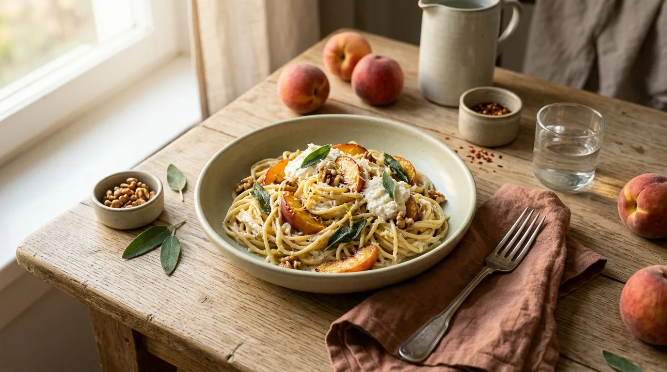Ricotta-Pfirsich-Salbei-Spaghetti