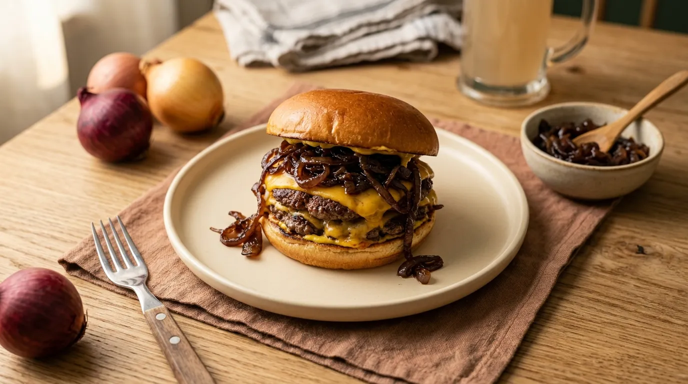 Smash Burger mit karamellisierten Zwiebeln