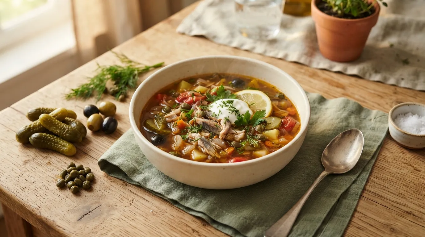 Soljanka (russische Heringssuppe)