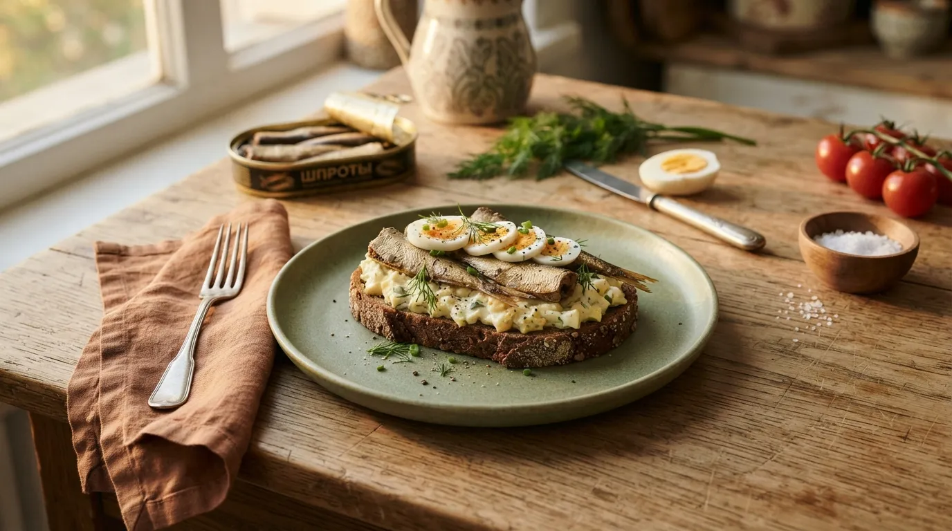 Sprotten-Sandwich (russische Vorspeise)