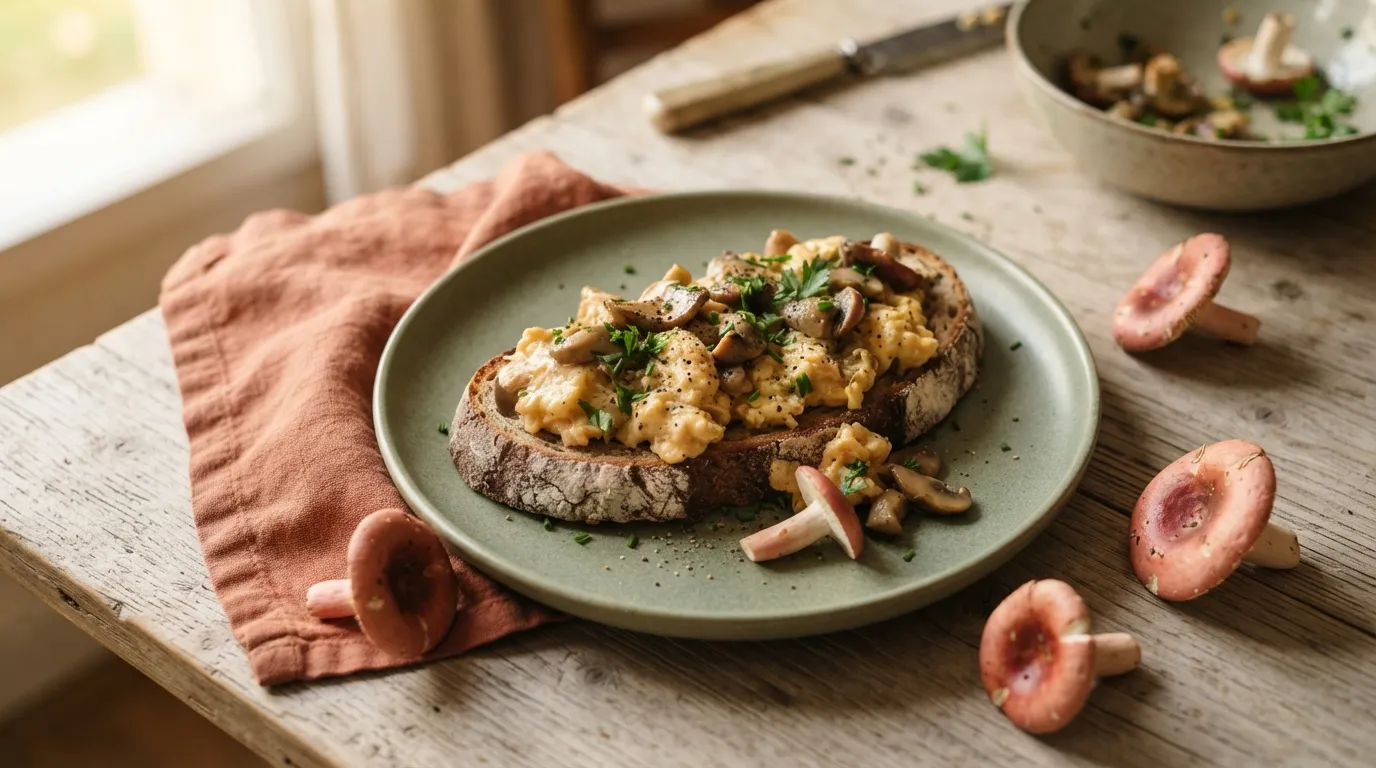 Täublings-Rührei auf Bauernbrot