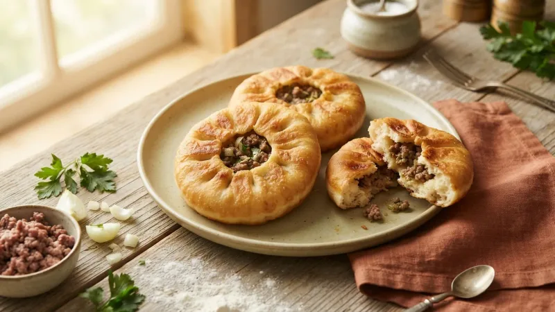 Beljaschi – frittierte Fladen mit Hackfüllung