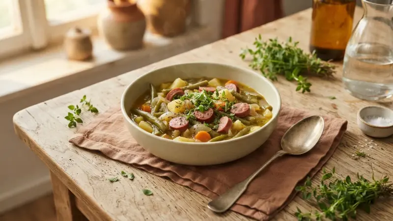 Grüner Bohneneintopf mit Bohnenkraut