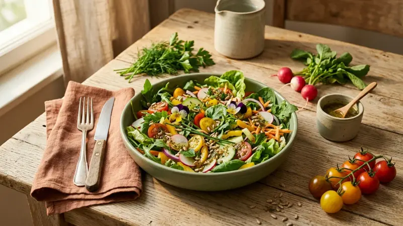 Bunter Gartensalat mit Kräutervinaigrette