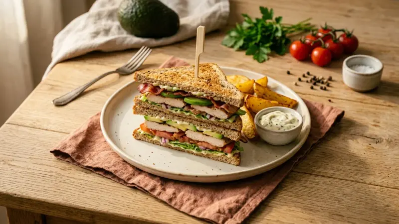 Club Sandwich mit Hähnchen und Avocado