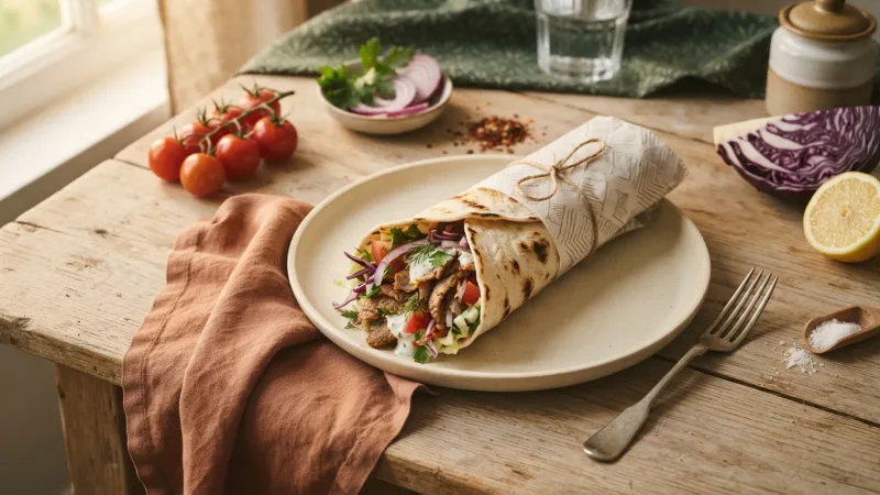 Dürüm Döner — Die handgerollte Yufka-Rolle mit Sumak-Zwiebeln, Rotkohl & Knoblauchsauce
