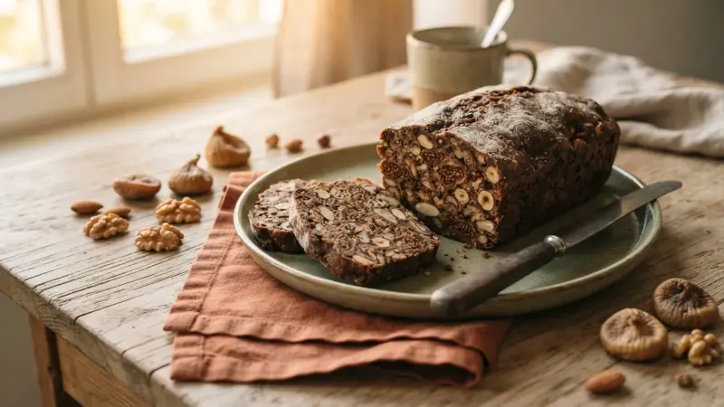 Früchtebrot mit getrockneten Feigen und Nüssen
