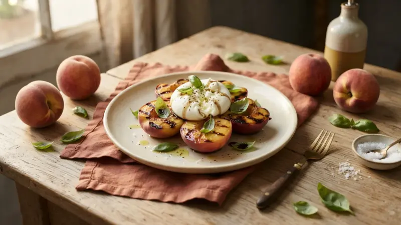 Gegrillte Nektarinen mit Burrata und Basilikum