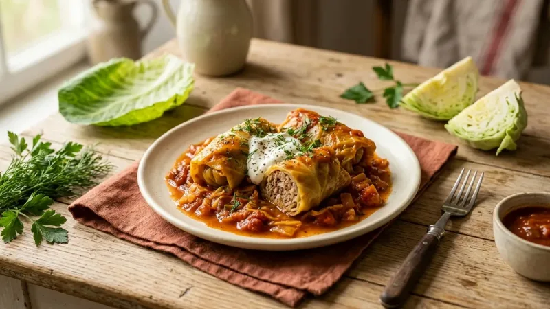 Gołąbki: Polnische Kohlrouladen in Tomatensauce