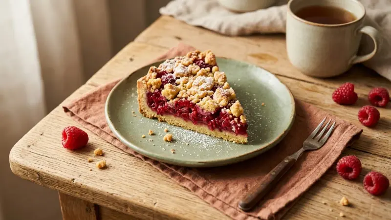 Himbeerkuchen mit Mürbeteig und Streuseln