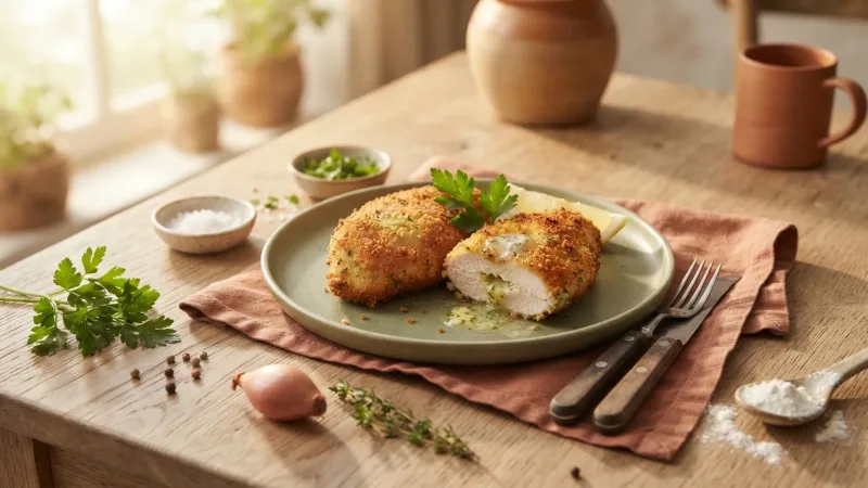 Kiewer Kotelett — Knuspriges Geflügel-Kotelett mit Kräuterbutter-Kern