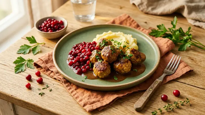 Köttbullar mit Preiselbeeren
