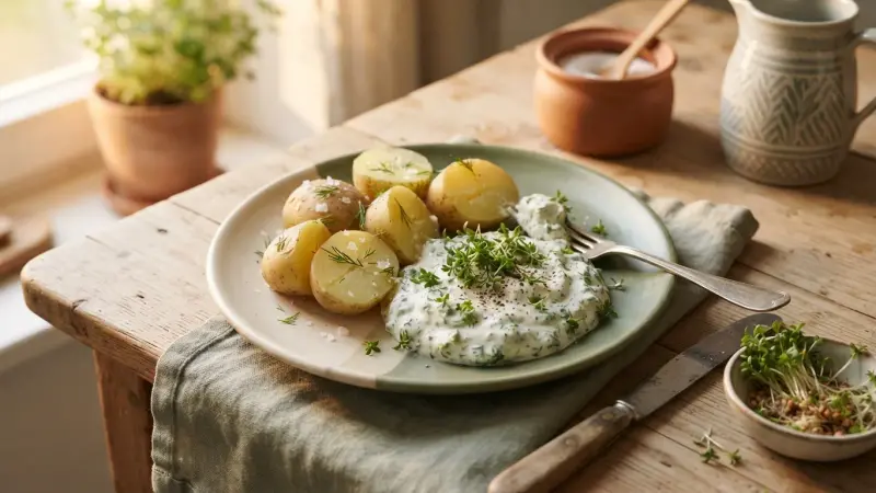 Kräuterquark mit Kresse und Pellkartoffeln