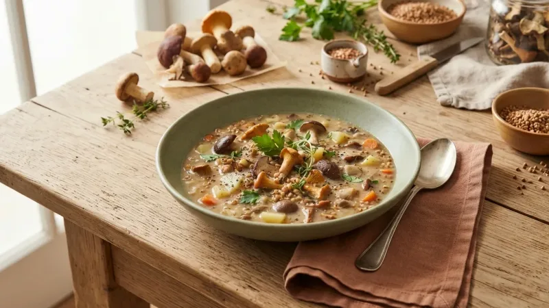 Kulajda: böhmische Pilzsuppe mit pochiertem Ei