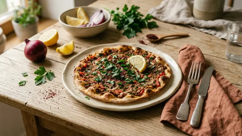 Lahmacun — Hauchdünne türkische Würzfladen mit Petersilie, Zwiebeln & Zitrone