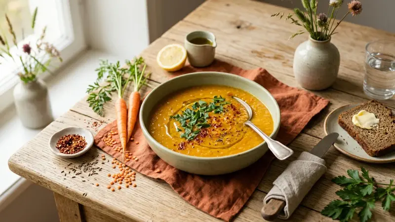 Mercimek Çorbası — Samtige rote Linsensuppe mit schäumender Paprikabutter & Zitrone
