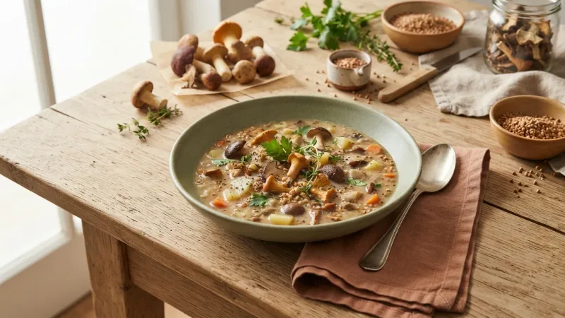 Pilzsuppe mit Buchweizen
