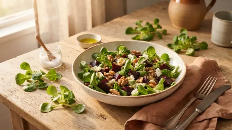 Postelein-Salat mit Roter Bete und Walnüssen