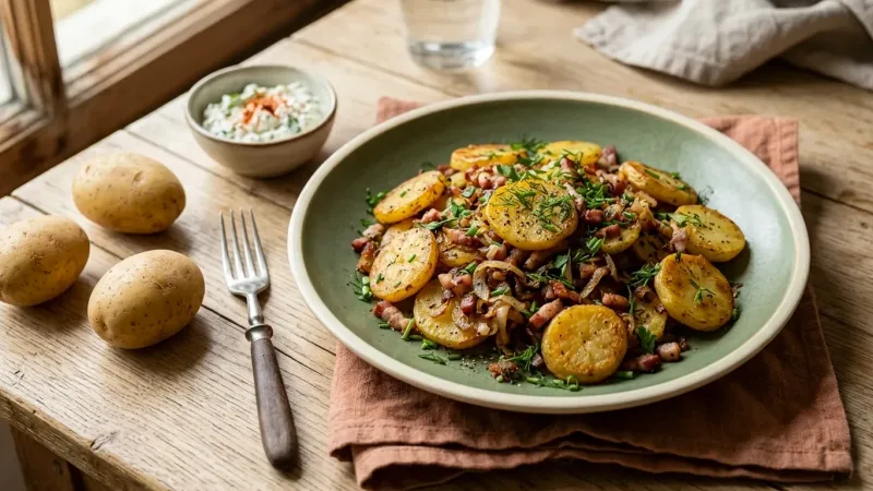 Raggmunk: schwedische Kartoffelpfannkuchen mit Speck